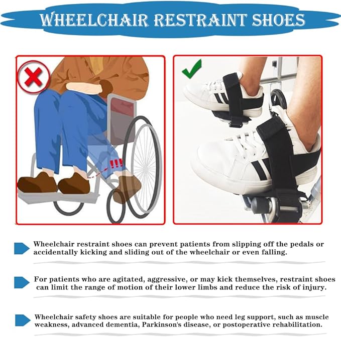 Wheelchair Restraint Shoes Prevent The Foot from Falling Off The Footrest Adjustable & Easy to Wear,Wheelchair Shoe Holder Straps for Disabled & Rehabilitation Patients