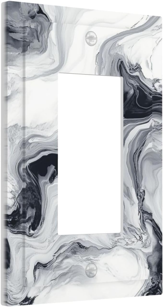 Abstract Marble Ink Texture Grey Marble Print Decorative Outlet Covers 1 Gang Single Rocker Light Switch Cover Plate Wall Plates GFCI Faceplate for Bathroom Kitchen Decor