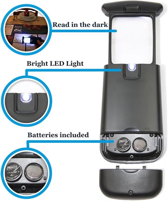 EasY Magnifier Small Pocket Magnifying Glass 3X with LED Light For Reading Fine Print; Mini Lighted Hand Held Acryl Lens; Read Lables In Stores; Magnify Glasses For Close Work;Helpful Gift For Seniors