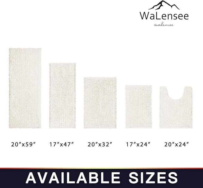 Walensee Bathroom Rug 2 Pieces Set Non Slip Bath Mat (20"x32" Plus 20"x24" U Ivory) Water Absorbent Super Soft Shaggy Chenille Machine Washable Dry Extra Thick Perfect Carpet for Shower Floor