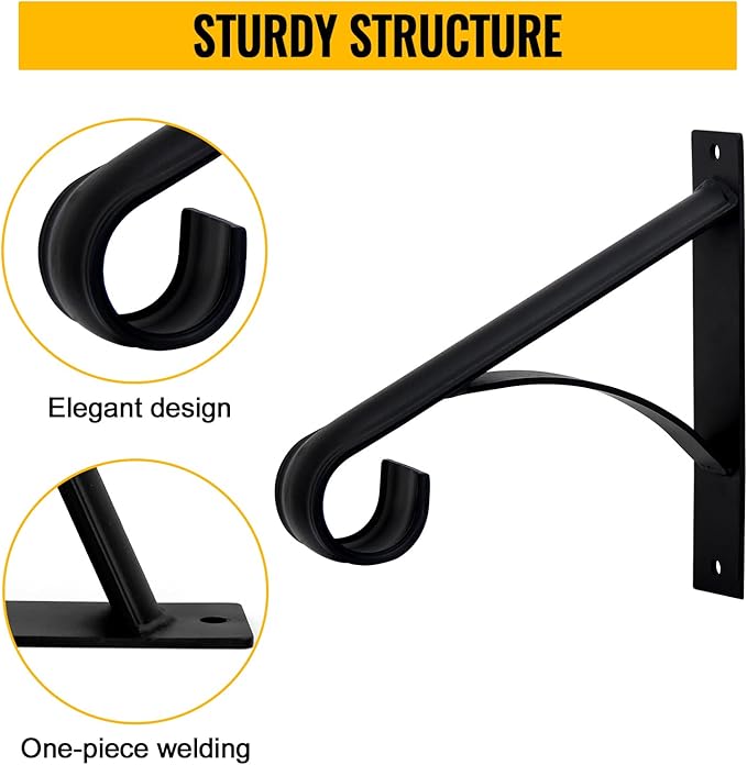 Wall Mount Handrail for 1-2 Steps, Heavy Duty Wrought Iron, for Outdoor Porch Steps, Balcony, Yard, Black