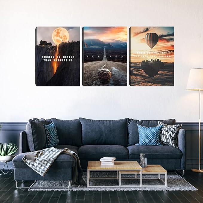 3 Pieces Motivational Canvas Wall Art Office Wall Decor Entrepreneur Quotes Inspiring Framed Poster Inspirational Quotes for Art Decoration Ready to Hang for Office Work Place Bedroom (36''Wx 16''H)