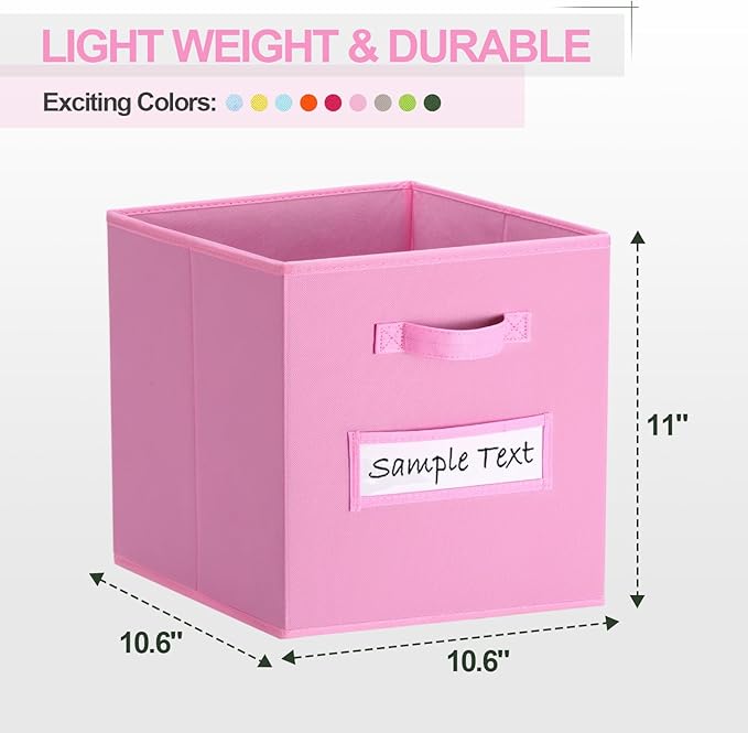artsdi Fabric storage cubes (8 Pack) 11 Inch Cube Storage Bin, cube organizer bins with 8 Labels Window Cards & a Pen, Foldable cube organizer bins and Storage Box, Light Pink