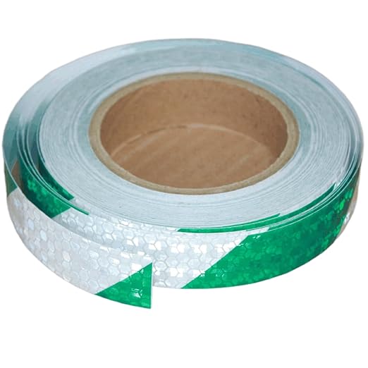 Green and White Reflective Tape Outdoor Waterproof 1 inch X 66 feet, High Visibility Hazard Conspicuity Industrial Marking Tape