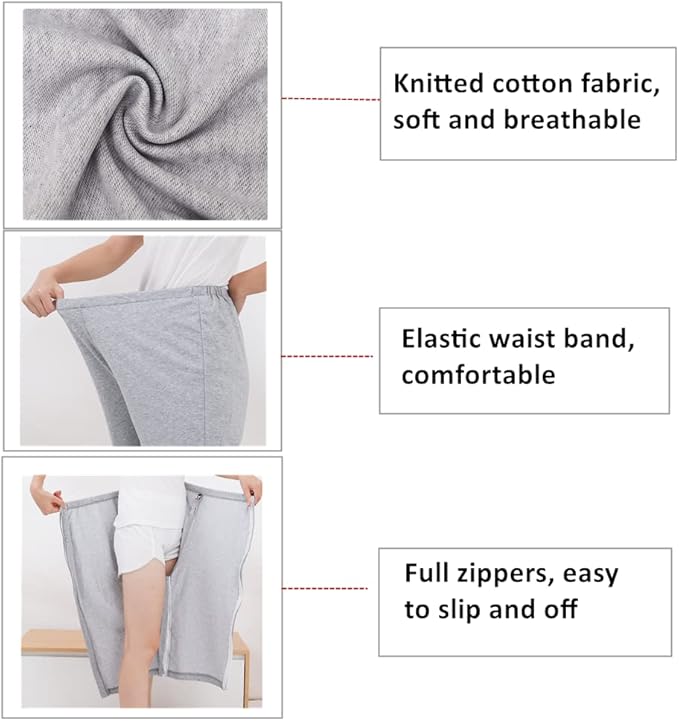 WEEOATAR Bedridden Patient Clothing,Full Open Post Surgery Pants,Patient Care Trousers,Disability Clothing with Zippers for Easy Access,Post-op Pants Suit for Fracture,Disable,Elderly(Grey,XL)