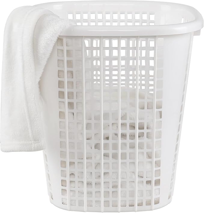 Plastic Laundry Basket Hamper Organizer with Built-In Carry Handles, Tall Hamper for Closet, Dorm, Bedroom, 6 Pack, White