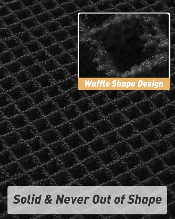 AMOAMI Upgraded Waffle Runner Rug Super Absorbent Non Slip Bath Mats for Bathroom Machine Washable Bathroom Runner Rug with Tassels, Ideal for Hallway Bedroom Laundry Room, 2'x 4'(24" x 48"), Black