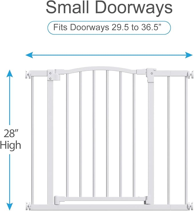 Great Gates Pet Gate - Durable Steel Gate for Stairs - Self-Closing Door & 2-Step Child Proof Lock - Wall-Friendly Dog Gates for Doorways (Fits Most) - 29.8"- 36.4", 28” Tall