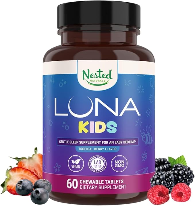 LUNA Kids | #1 Sleep Aid Tablets for Children 4+ and Sensitive Adults | Naturally Sourced Ingredients | 60 x Chewable Pills | Gentle, Herbal Supplement with Chamomile, Melatonin, Valerian & Lemon Balm
