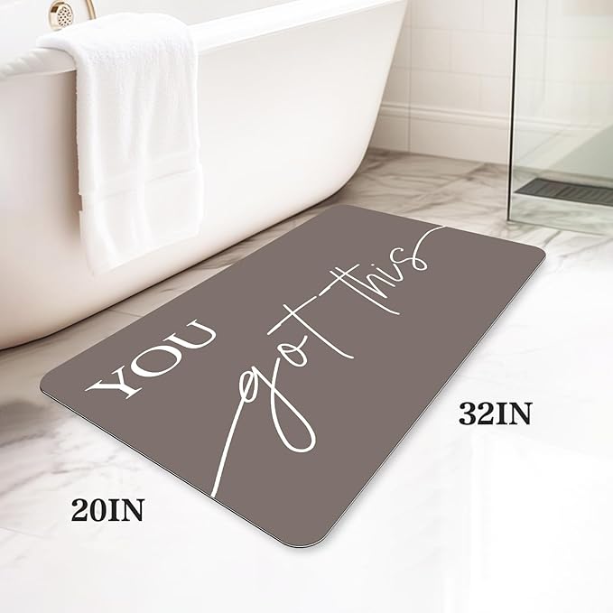 Bath Mat, Bathroom Mat Rugs Super Absorbent Shower Mats Non Slip Quick Dry Thin Rubber Mats for Bathroom Floor Fit Under Door, Shower Rug for Bathtub, Shower, Beige