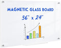 Magnetic Glass Whiteboard, 36" x 24" Glass Dry Erase Board for Wall, Large Frameless White Board with 1 Marker Tray and 3 Magnets for Office, Home, Classroom - Ultra White