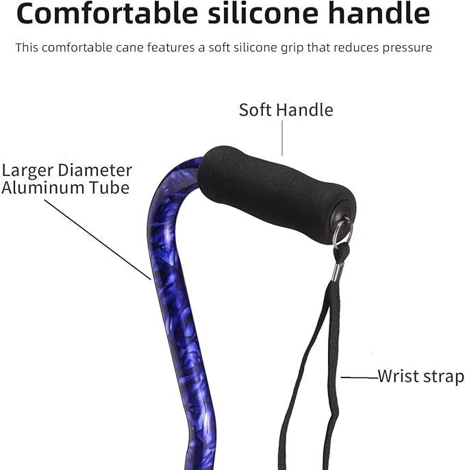 Walking Cane for Women & Men, Adjustable Quad Cane with 4-Prong Base for Stability and Balance, Folding Aluminum Walking Stick for Seniors