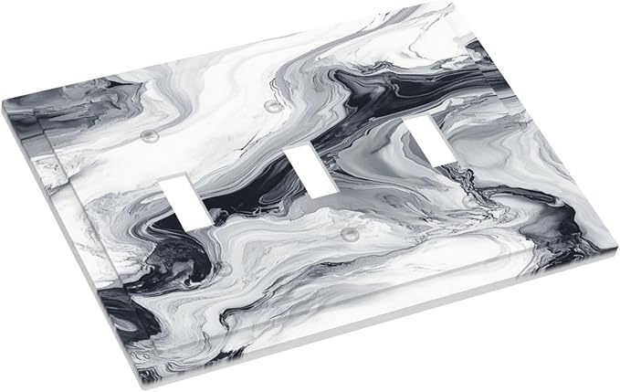 Abstract Marble Ink Texture Grey Marble Print Decorative Switch Plates 3 Gang Wall Plate Triple Toggle Light Switch Cover Faceplate Electrical Wall Panels for Bathroom Kitchen Decor