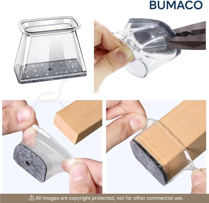 BUMACO Chair Leg Floor Protectors Rectangle Chair Leg Protectors for Hardwood Floors Silicone Pads Covers to Protect Floors(Clear-20 Pcs, Rectangle M Fit (Perimeter: 3-3/4"~4-7/8")