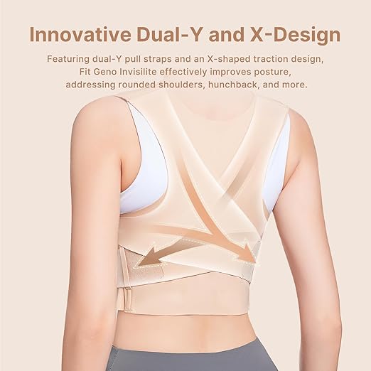Fit Geno Posture Corrector for Women Invisilite: Invisible Lightweight Back Brace for Neck Shoulder & Upper Back Pain Relief - Improve Posture Correct Hunchback Slouching Under Clothes XX-Large