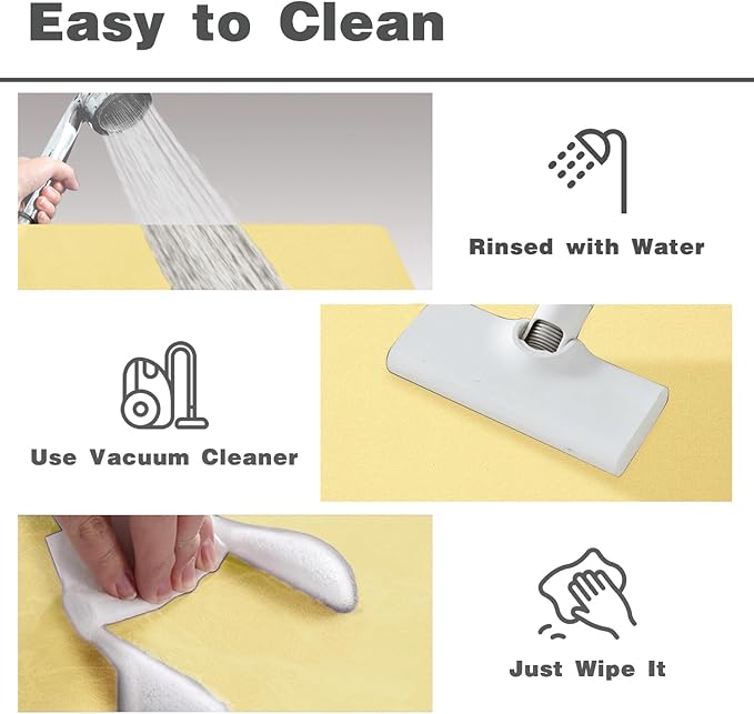 Bathroom Mat Quick Dry, Bathroom Rugs Non Slip Washable Thin Absorbent Bath Mat Fits Under Door Bathroom Floor Mat Perfect for Bath, Shower, or Sink 24"x60" Light Yellow