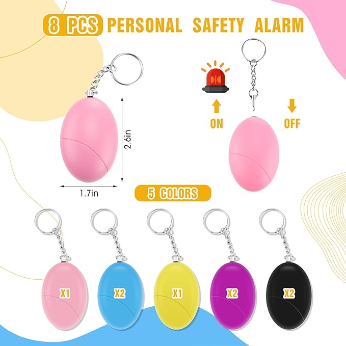 8 Pcs Personal Safety Alarm for Women 120db Loud Sound Personal Siren Self Defense Keychain for Women Elderly Joggers Night Workers