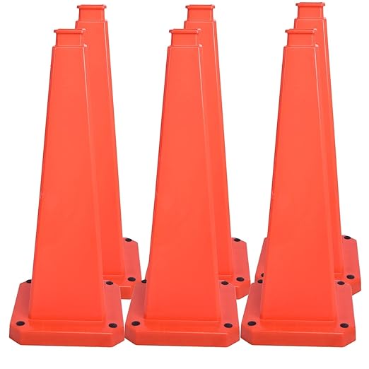BESEA 6 Pack 36" Bright Orange Traffic Safety Cones with Weighted Base, High-Visibility Parking Cones for Driveways, Business Parking Lots, Garages, Indoor/Outdoor Use