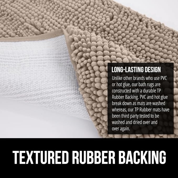 GORILLA GRIP Bath Rug Mat, Thick Soft Absorbent Chenille, Quick Dry Microfiber Mats, Rubber Backing Washable Shower Floor Rugs, US Designed Bathroom Bathmat Home Decor Accessories, 24x17, Gray Beige
