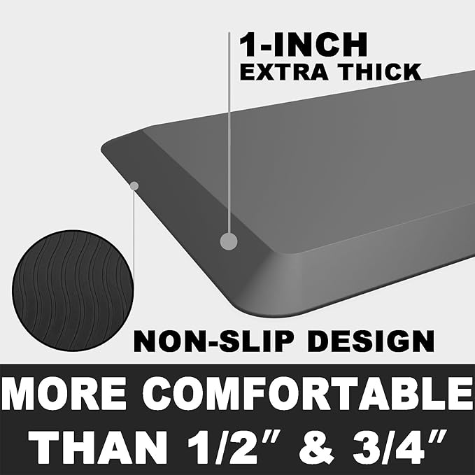 1" Extra Thick Anti Fatigue Floor Mat 40" L x 20" W,Kitchen Mat, Standing Desk Mat,140D Advanced PU Foam Ergonomic Comfort at Home, Office, Garage, Sink (Charcoal)