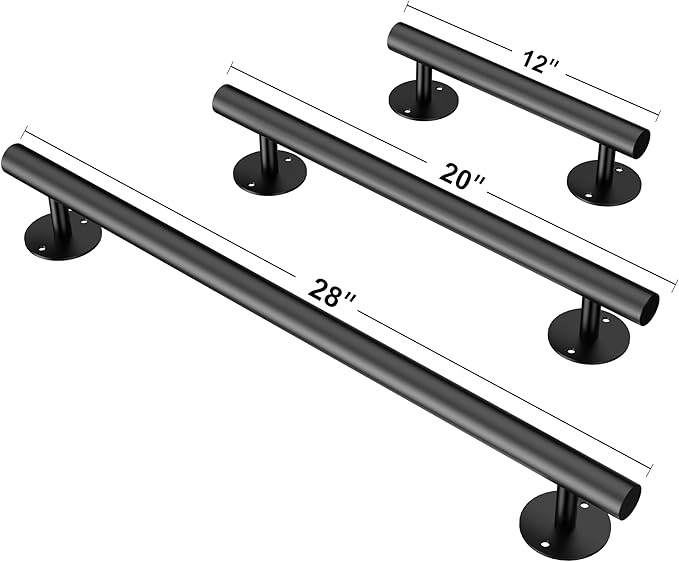 Heavy Duty Stair Railing, Wrought Iron Hand Rails for Indoor Stairs, Handrails for Bathroom, Basement, Porch Steps, Barrier-Free Staircase Grab Bar for Seniors, 28in, Black