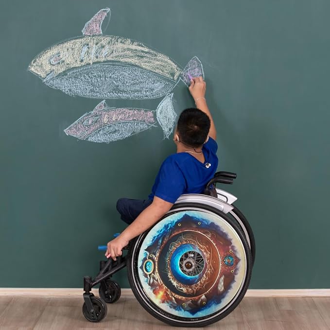 18 inches Wheelchair Wheel Covers | Decorative Wheel Covers for Wheelchairs, Ocean Adventure Design, Easy Install Mobility Accessory