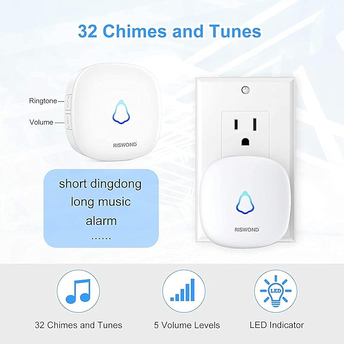 Wireless Motion Sensor Door Chime: Business Entry Doorbell Indoor Motion Detector Alarm Buzzer Store Entrance Alert Bell (1000Ft Range, 32 Tunes, 5 Level Volume) 1 sensors 2 Receiver