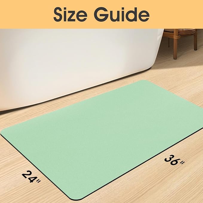 Ultra Thin Bath Mat, Upgrade Backing Non Slip Thin Bath Mats Fit Under Door, Quick Dry Ultra Absorbent Bathroom Rugs, Machine Washable Bath Rugs for Bathroom, Bathtub, Light Green/Solid/36"x24"