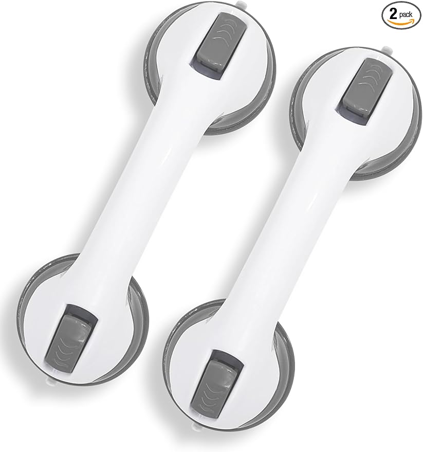 Shower Grab Bars for Seniors, Suction Grab Bars for Shower with Strong Hold, Shower Handles for Elderly Suction, No-Drill Safety Bathroom Support 2 Pack
