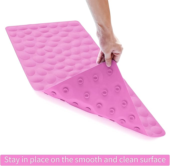 Non-Slip Bathtub Mat OTHWAY Soft Rubber Bathroom Bathmat with Strong Suction Cups (Pink, 16x40 inch)