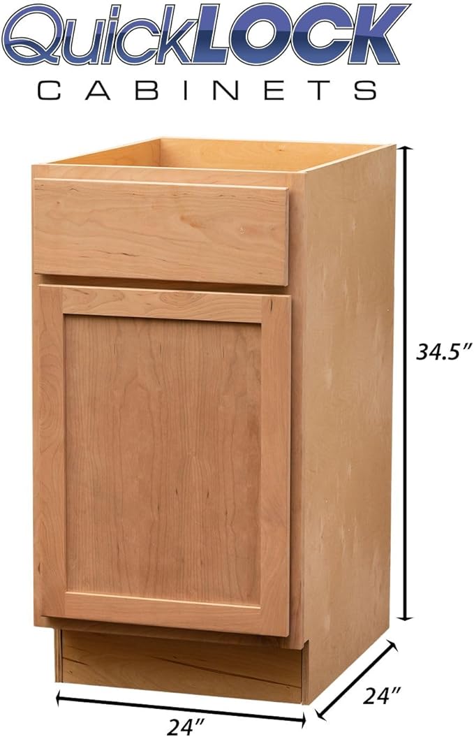 Quicklock RTA (Ready-to-Assemble) | Base Kitchen Cabinets - Shaker Style | Made in America (Raw Cherry, 24" Wx34.5 Hx24 D Base)