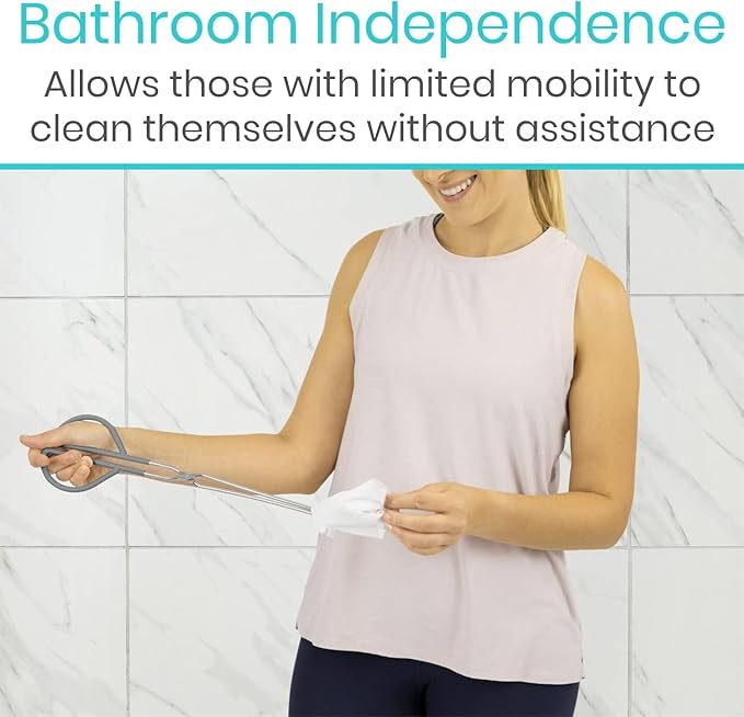 Vive Toilet Aids for Wiping Bottom - Tongs for Toileting, Wiper Reacher Tool, Self Wipe Assist - Handicap Accessories for Daily Living, Limited Mobility - Long Handle