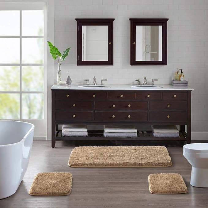 Suchtale Non Slip Bath Mat - Soft Microfiber Shaggy (16 x 24, Sand) Absorbent Machine Washable Thick Plush Mat