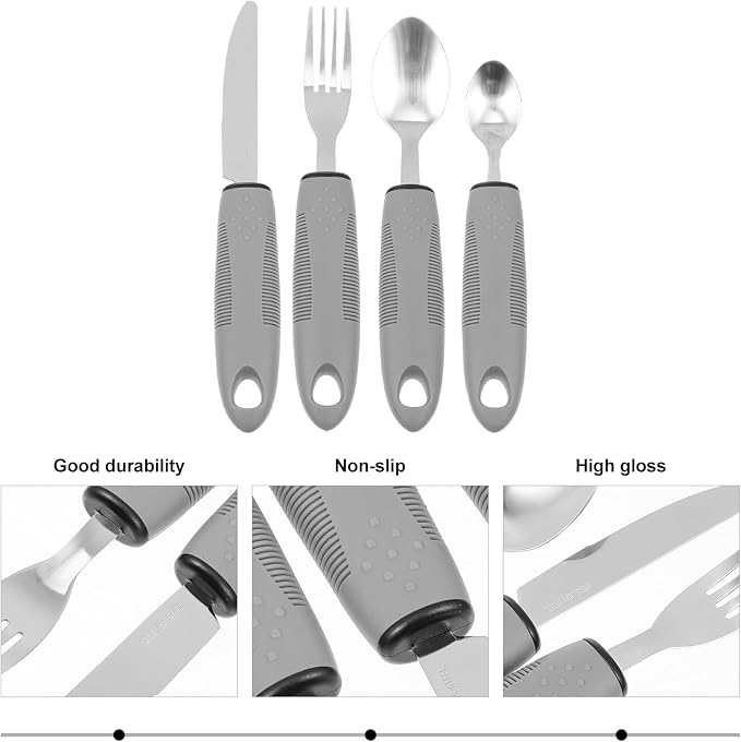 FUOYLOO Stainless Steel Adaptive Utensils Set Lightweight Comfortable to Hold Fork Spoon for Arthritis and Elderly