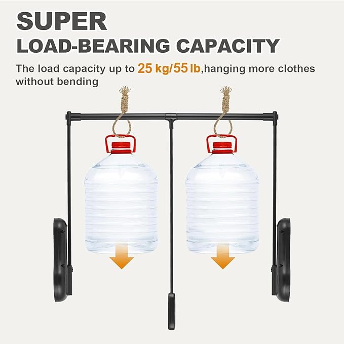 YJINGRUI Pull Down Closet Rod, 120° Pull-down Wardrobe Hanger with Lift Damping System, 55lb Adjustable Clothing Rack for Cloakroom/Bedroom/Balcony (25.6"-33.4")