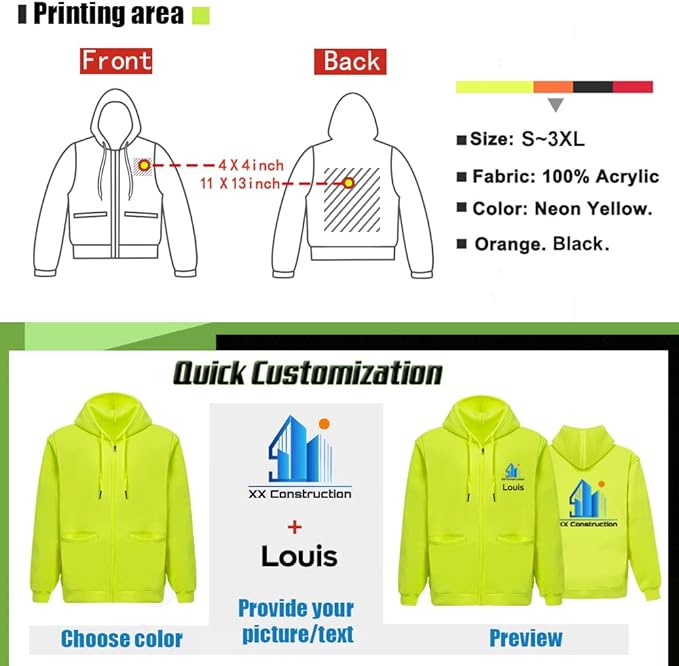 YOWESHOP High Visibility Reflective Safety Hoodie Jacket With Removable Sleeves Hi Vis Outdoor Protective Workwear Unisex