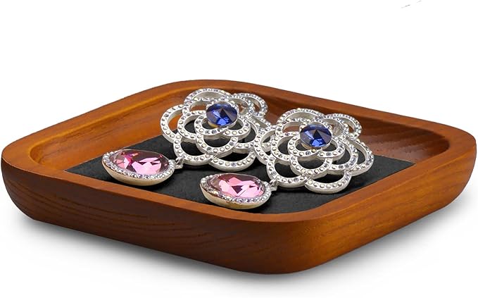 Oirlv Solid Wood Jewelry Display Tray Small Jewelry Tray Rings Earrings Bracelets Necklace Holder Organizer (Small, Grey)