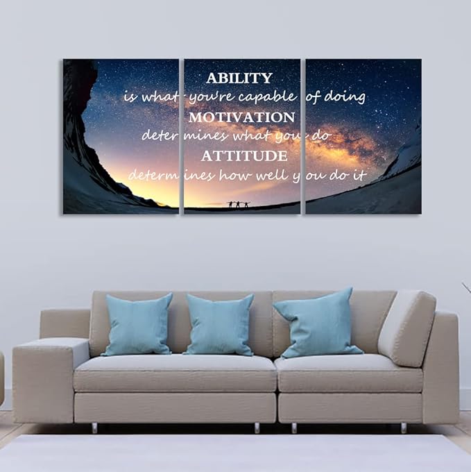 Unbruvo Motivational Inspirational Canvas Wall Art, 3 Pieces Positive Quotes Office Decor, Ability Motivation Attitude Artwork for Living Room Bedroom Workplace(48" Wx24 H)