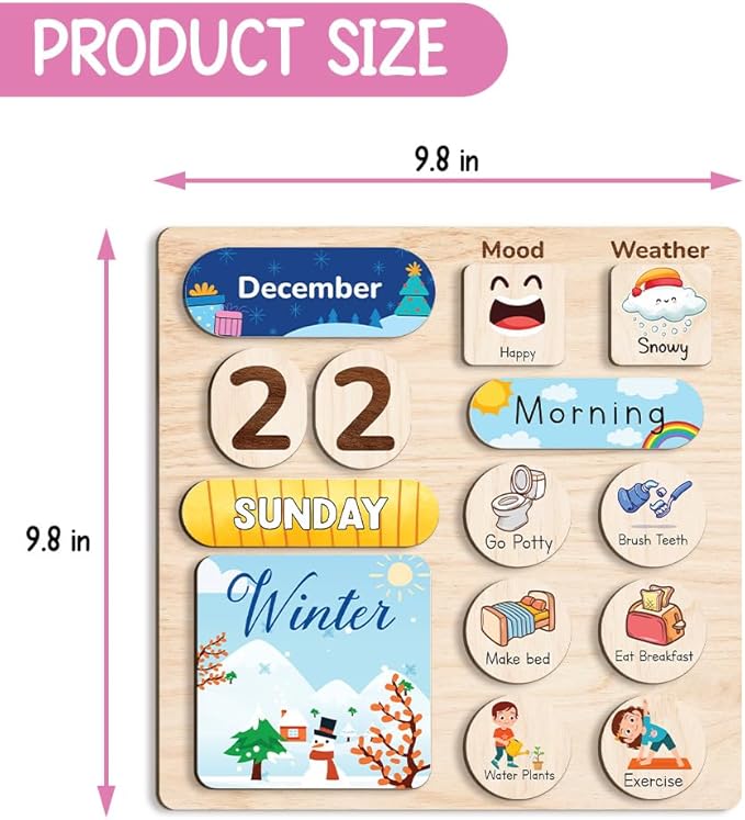 Wooden Daily Routine Chart, Kid Calendar, Routine Chart for Toddlers, Morning Bedtime Routine Chart for Toddlers (06)