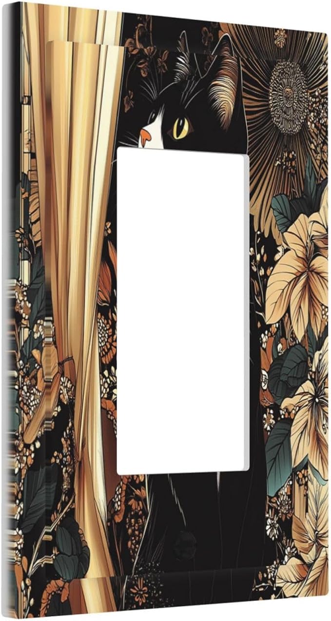 Decorative Outlet Covers Boho Mandala Floral Black Cat Vintage Flower 1 Gang Single Rocker Light Switch Cover Plate Wall Plates Gfci Faceplate For Farmhouse Home Decor