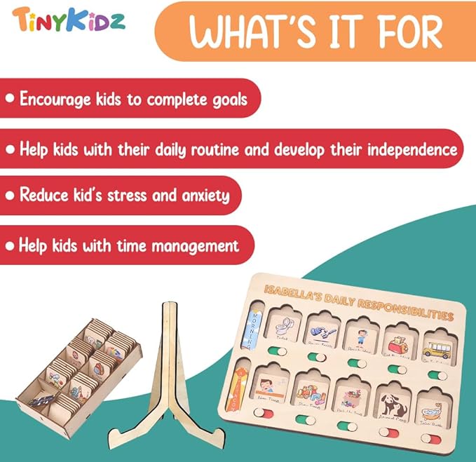 Wooden Chore Chart for Kids Visual Schedule, Routine Chart for Kids, Morning Bedtime Routine Chart for Toddlers Ages 2-4, Daily Kids Schedule Board for Home (05)