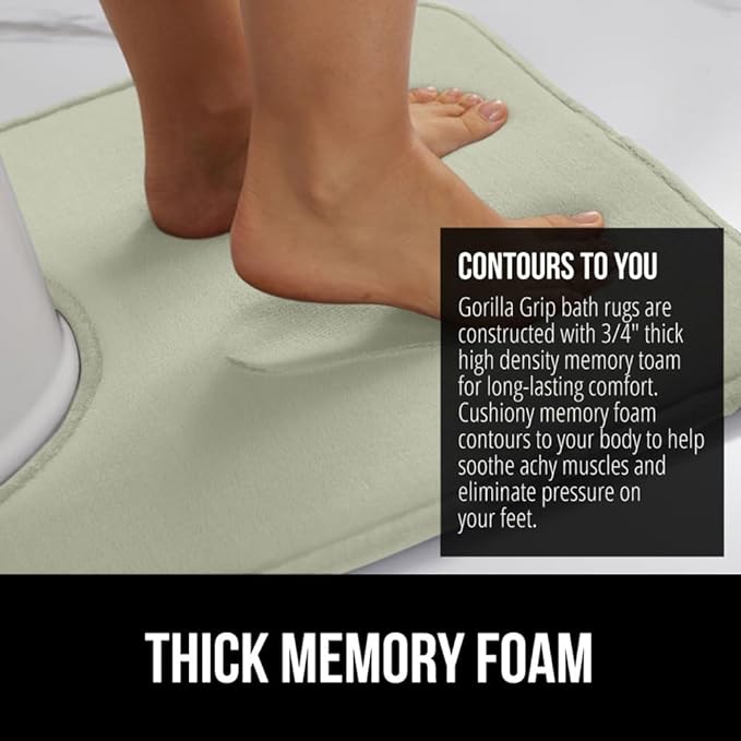 GORILLA GRIP Thick Memory Foam Toilet Rug for Bathroom, U Shaped Washable, Soft Absorbent Velvet Topside Floor Mats, Machine Wash, Cushioned Luxury Mat Rugs for Bath Room, 22.5 x 19.5, Sage