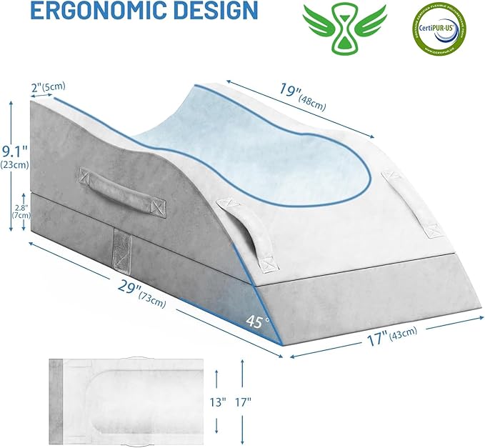 Double Leg Elevation Pillows, Wedge Pillow for After Surgery, Memory Foam Support Adjustable, Comfort Care for Back Knee Hip Ankles Pain, Knee Pillow for Sleeping Blood Circulation Light Grey & White