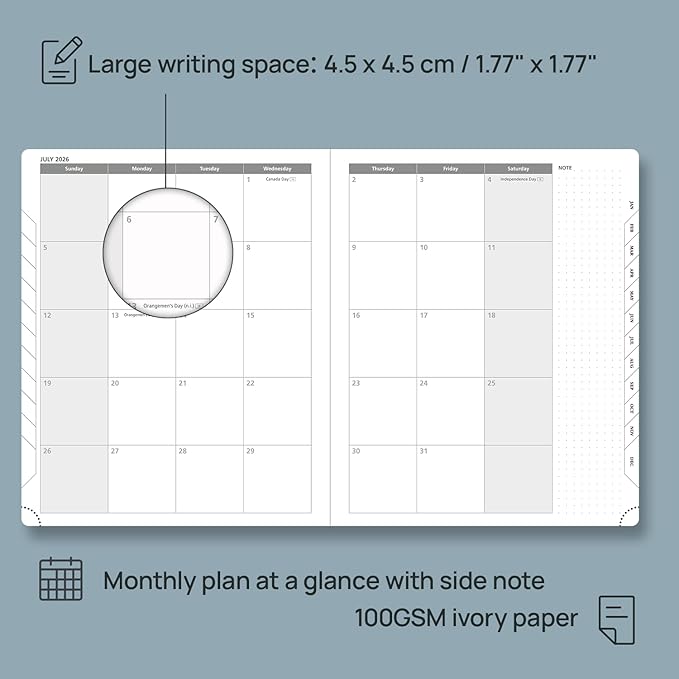POPRUN 2026 Weekly & Monthly Planner Calendar, 8.5" x 10.5" Large, Horizontal Layout with Lined Sections, Jan. 2026 - Dec. 2026, Leather Hardcover, 100GSM Paper, Inner Pocket - Midnight Green