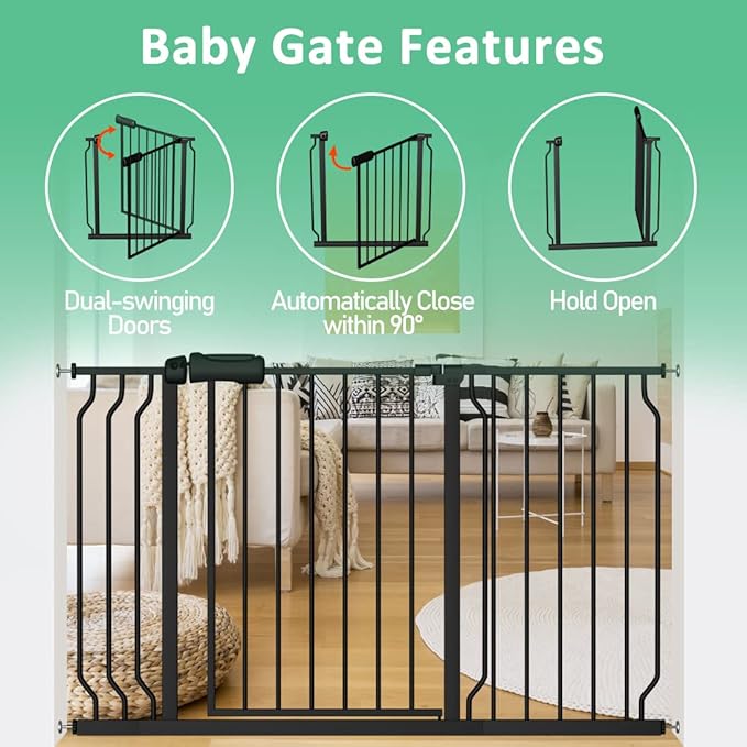 ALLAIBB Extra Wide Pressure Mounted Baby Gate Walk Through Child Kids Safety Toddler Tension White Long Large Pet Dog Gates with Extension for doorways Kitchen (38.58-43.31"/98-110cm, Black)