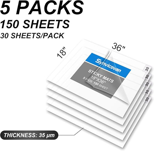 18" x 36" Transparent Sticky Mat Tacky Pads Adhesive Floor Mat (5 Packs,150 Sheets,30 Sheets/Pack for Cleanroom Laboratory Hospital Construction Pets Home Indoor Gymnasium and Workshop
