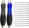 14pcs Big Fat Pens Aids Writing - 2 Pens + 6 Black Refills + 6 Blue Refills for Tremor, Arthritis, Parkinson, Handicap, Carpal Tunnel
