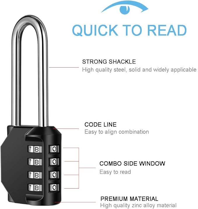2 Pack disecu 2.6 Inch Long Shackle Combination Lock, 4 Digit Outdoor Waterproof Padlock for School Gym Locker, Sports Locker, Storage Unit, Gate, Fence, Toolbox, Cabinet (Black)