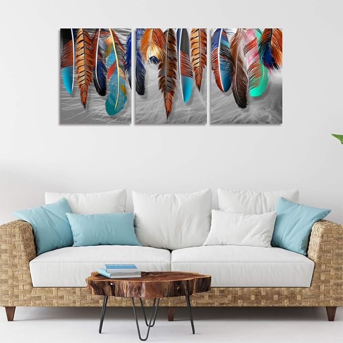Yetaryy 3 Panels Canvas Wall Art Modern Wall Decor Landscape Color Feather Cool Painting Picture Print Poster Artwork Wall Decoration Home Decor for Living Room Dining Room Bedroom - 72" Wx36 H