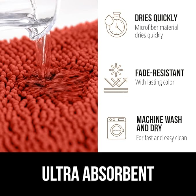 GORILLA GRIP Bath Rug Mat 30x20, Thick Soft Absorbent Chenille, Quick Dry Microfiber Mats, Rubber Backing Washable Shower Floor Rugs, US Designed Bathroom Bathmat Accessories, Decor, Sunset Orange